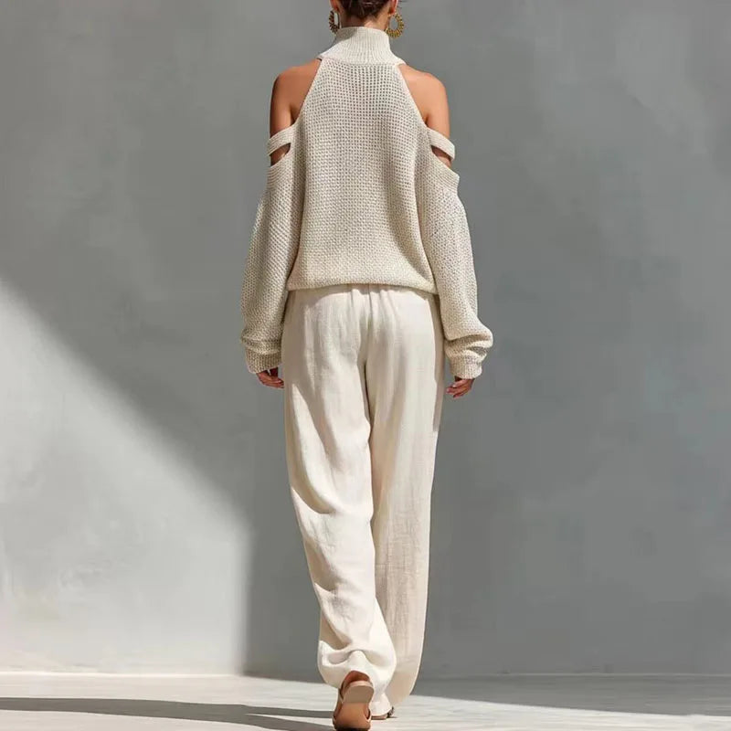 Women's Knit Sweater Wide Leg Pants Set