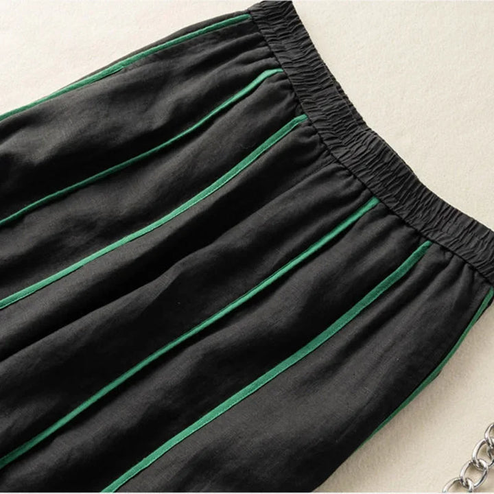 The Green Stripe Linen Wide Leg Pant
