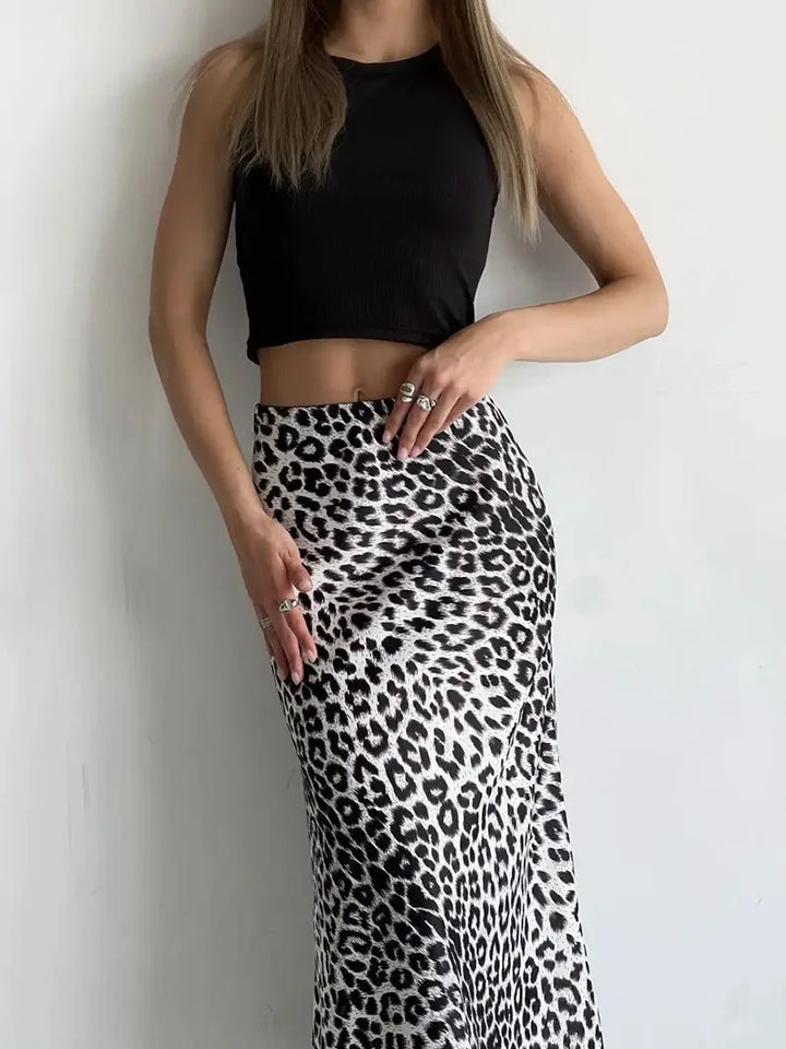Harper Satin Leopard Midi Skirt
