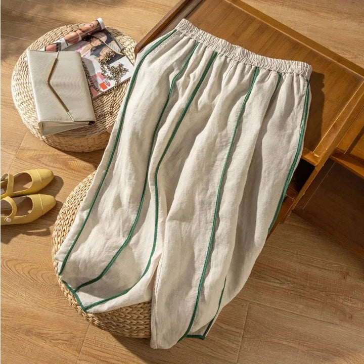 The Green Stripe Linen Wide Leg Pant