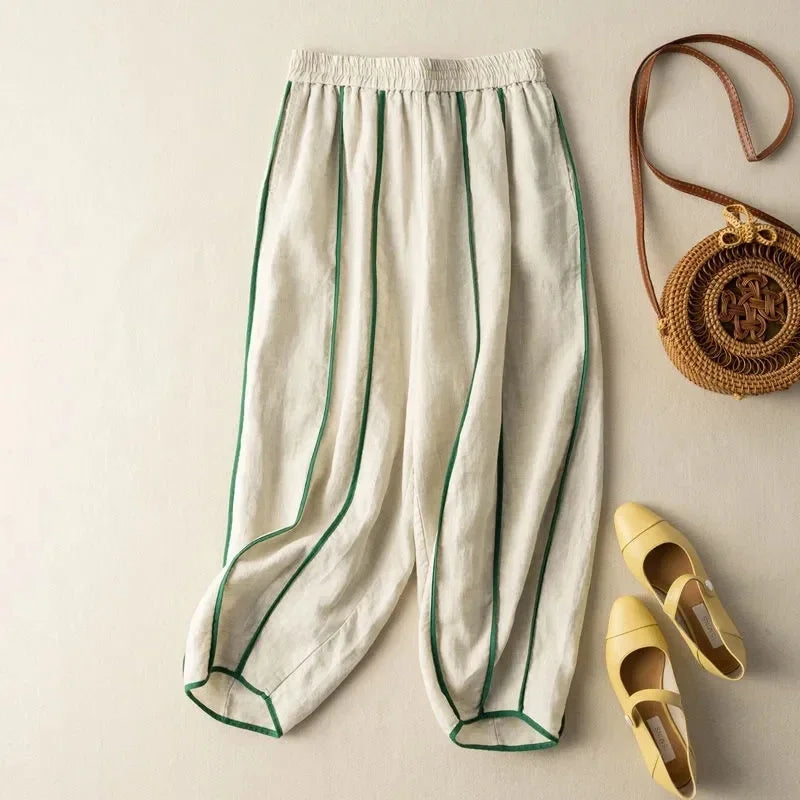 The Green Stripe Linen Wide Leg Pant
