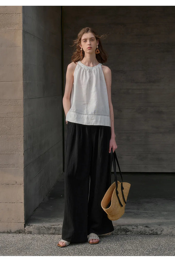 The Pleated Wide Leg Linen Pant