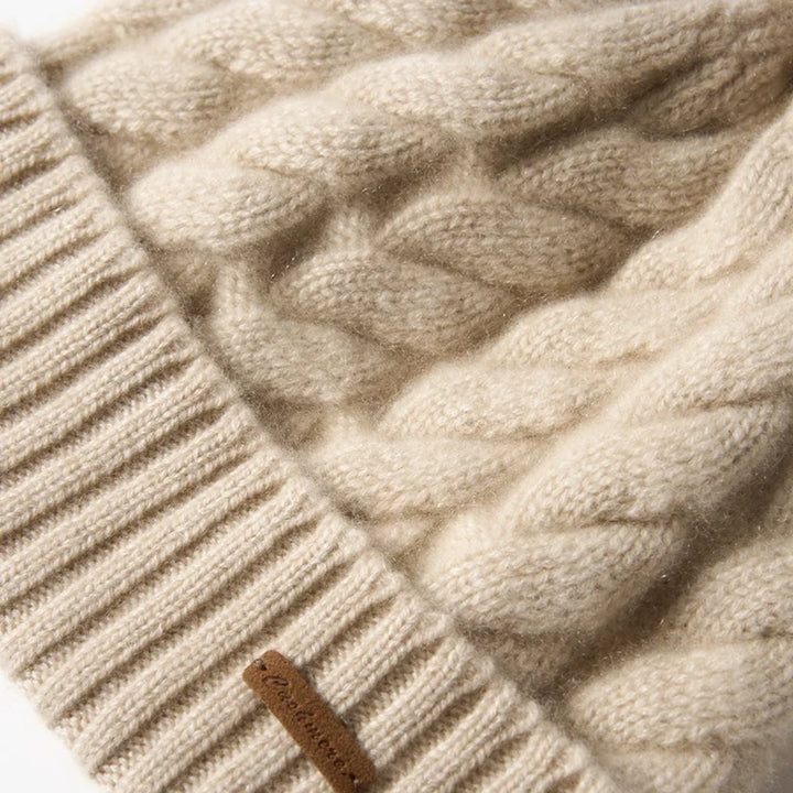 Elle Cable Cashmere Pom Beanie