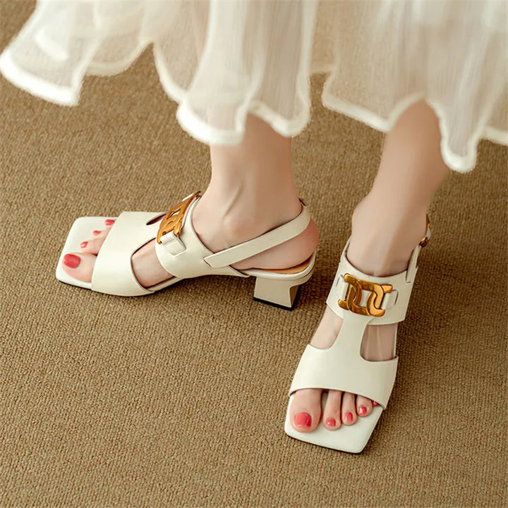 The Chain Detail Block Heel Sandal