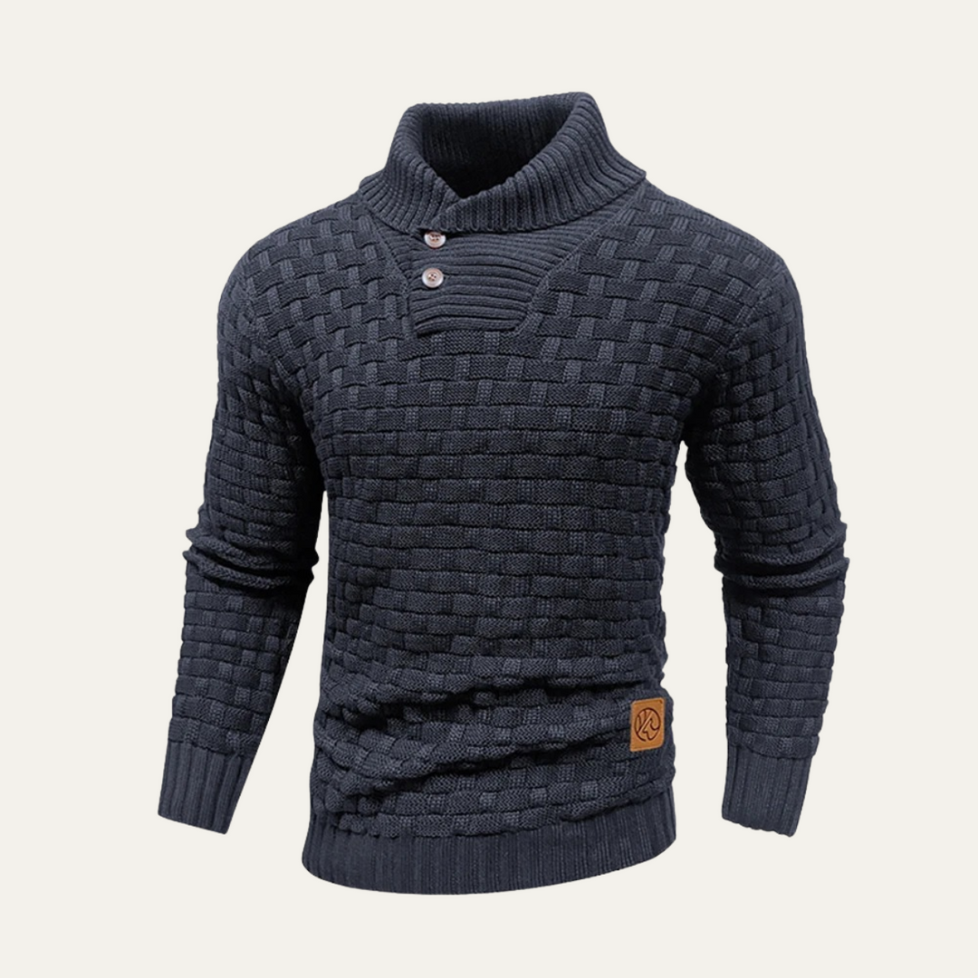 Textured Knit Button Collar Sweater