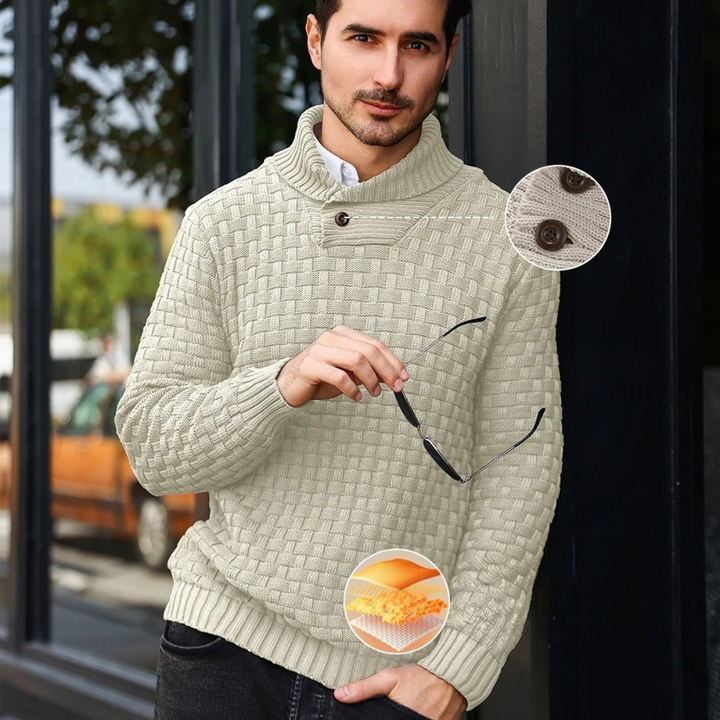 Textured Knit Button Collar Sweater