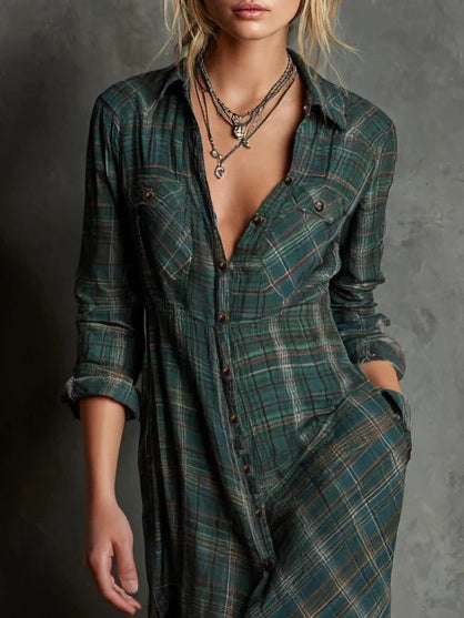 Joan | Plaid Button-Front Shirt Dress