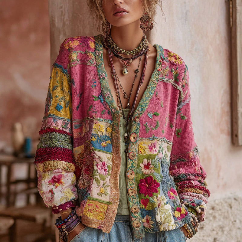 Marianne | Floral Embroidered Patchwork Cardigan
