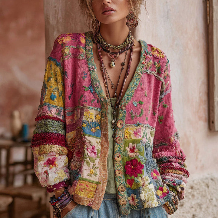 Marianne | Floral Embroidered Patchwork Cardigan