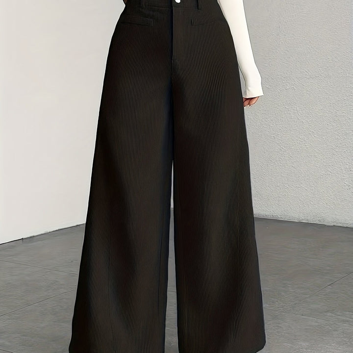 Hoge taille wijde pijp broek voor dames - corduroy textuur casual broek, comfort voor alle seizoenen, machinewasbaar