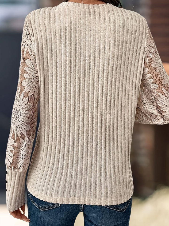 Phyllis | Mesh Panel Long Sleeve Knit Top