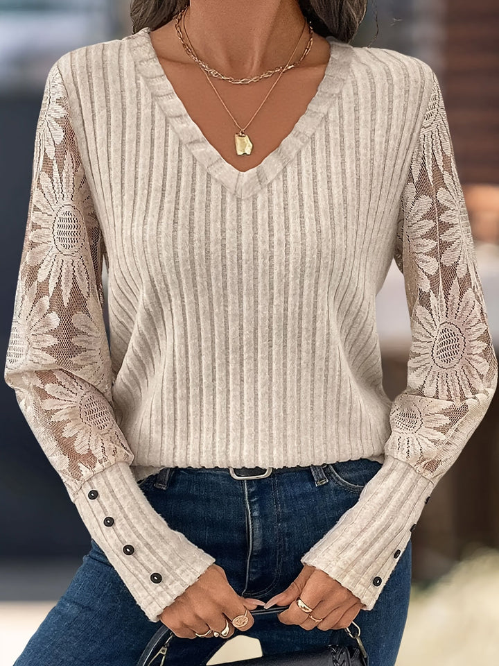 Phyllis | Mesh Panel Long Sleeve Knit Top
