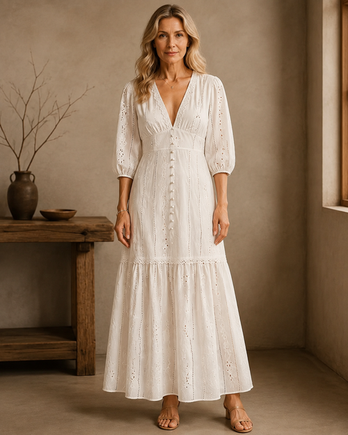 Addison | Linen V-Neck Long Sleeve Dress