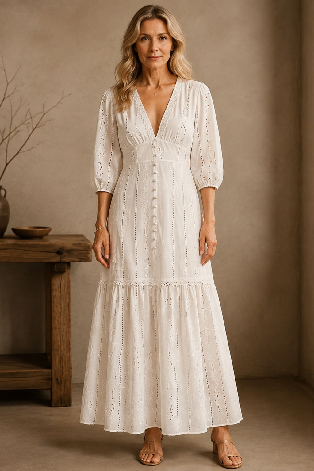 Addison | Linen V-Neck Long Sleeve Dress