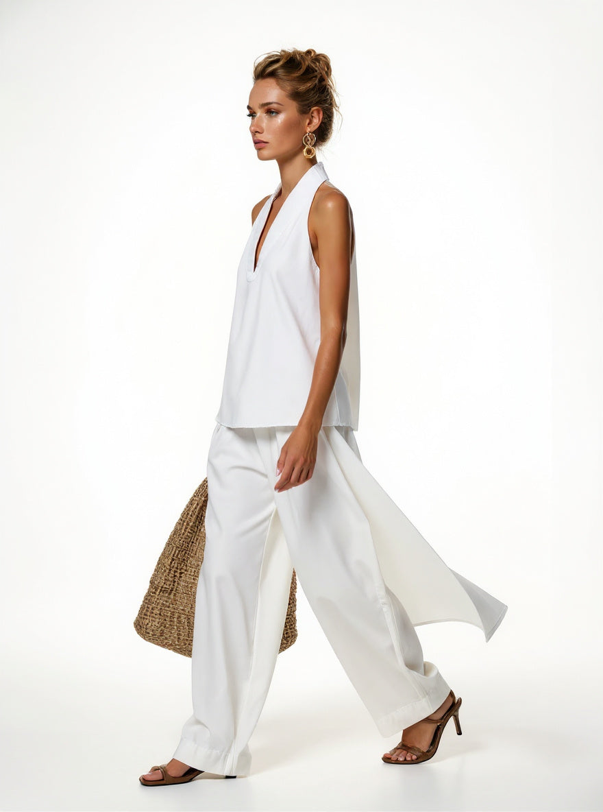 Women's Denim Vest and Straight Leg Pants Set