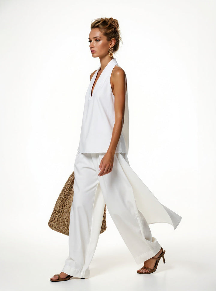 Women's Denim Vest and Straight Leg Pants Set