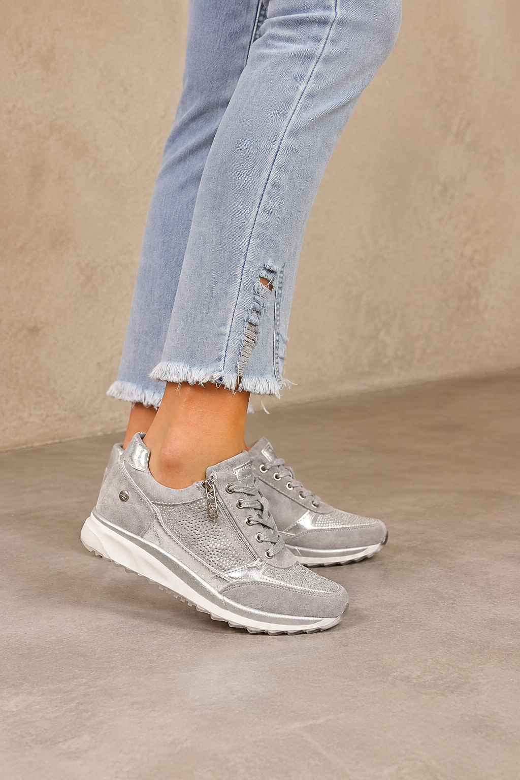 Ashley sequin wedge sneakers - low-angle wear view