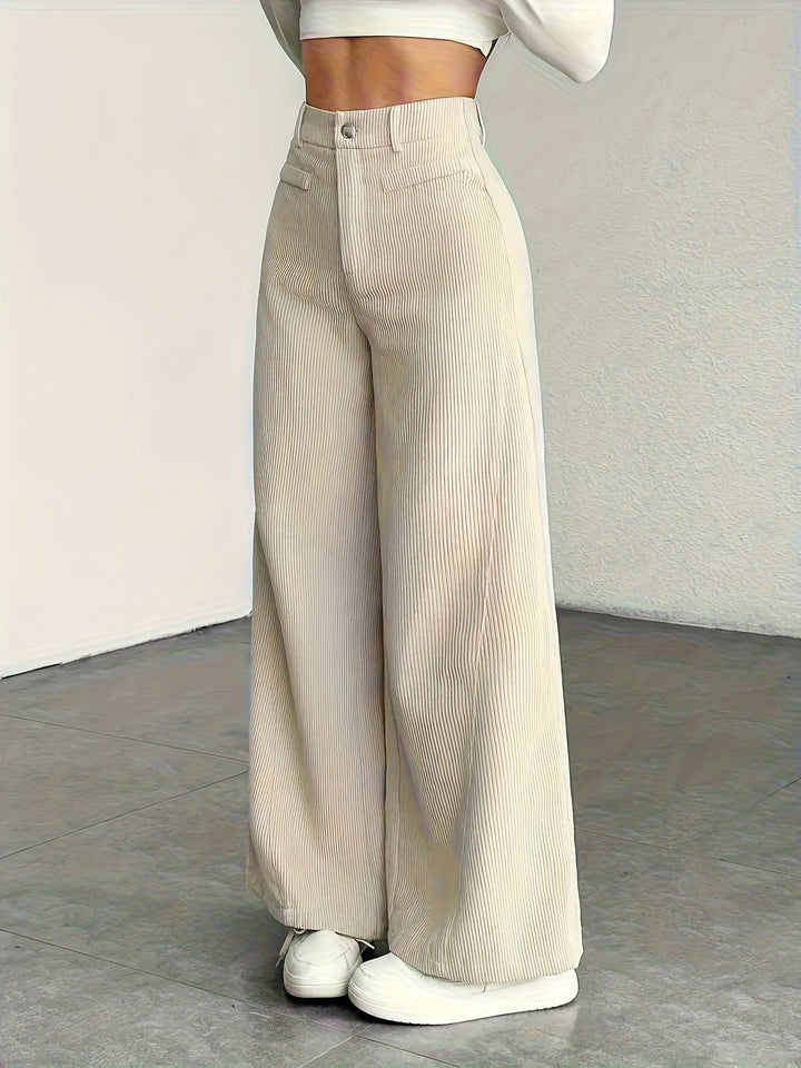 Hoge taille wijde pijp broek voor dames - corduroy textuur casual broek, comfort voor alle seizoenen, machinewasbaar