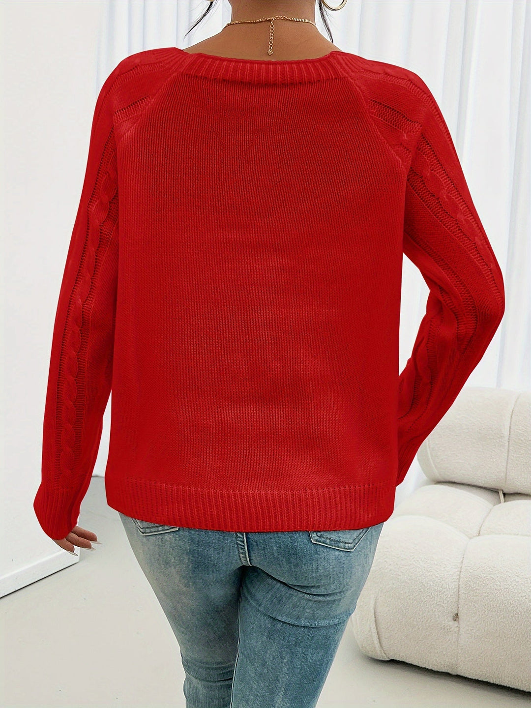 Madison | Square Neck Button Cable Knit Sweater