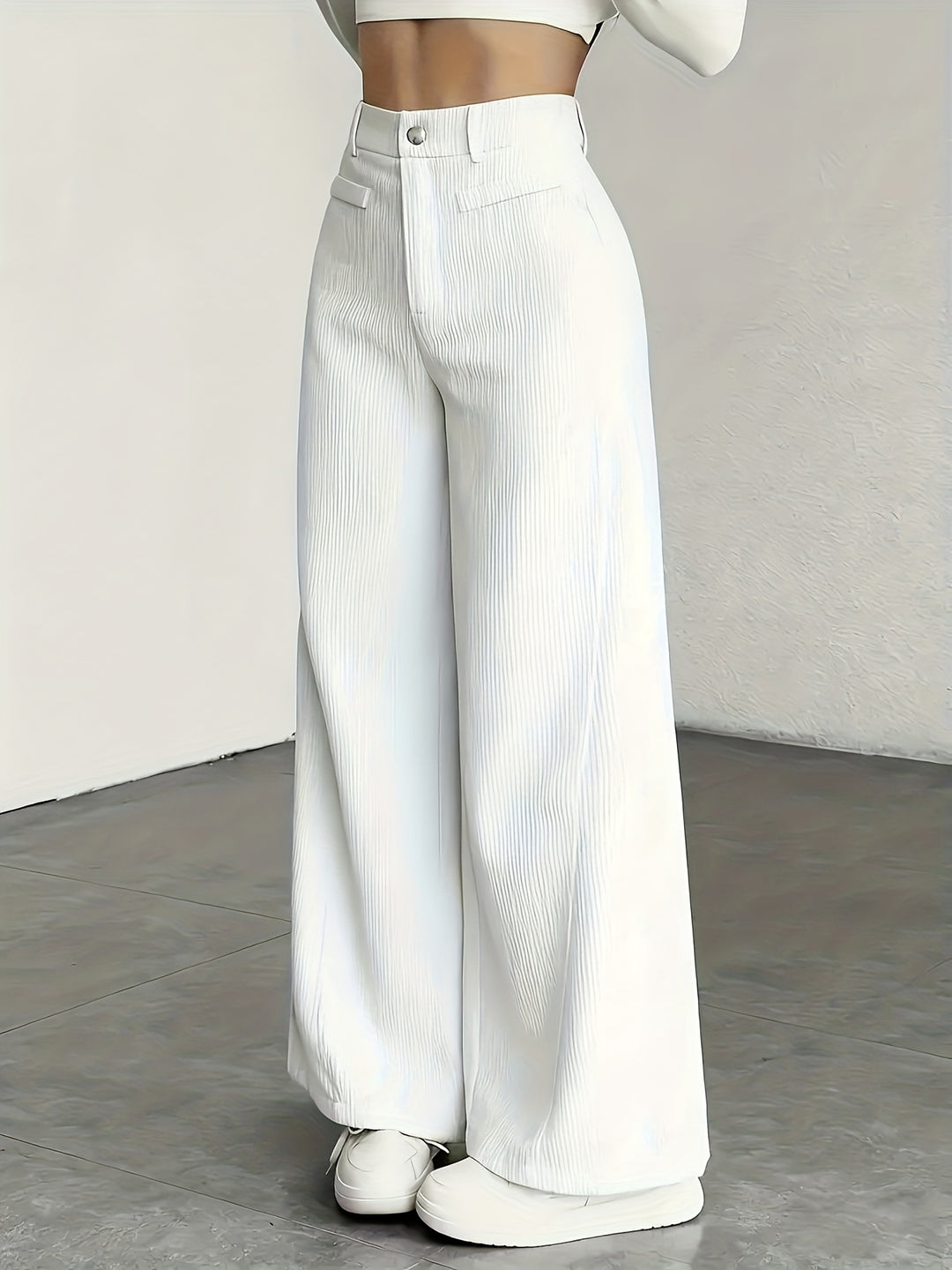 Hoge taille wijde pijp broek voor dames - corduroy textuur casual broek, comfort voor alle seizoenen, machinewasbaar