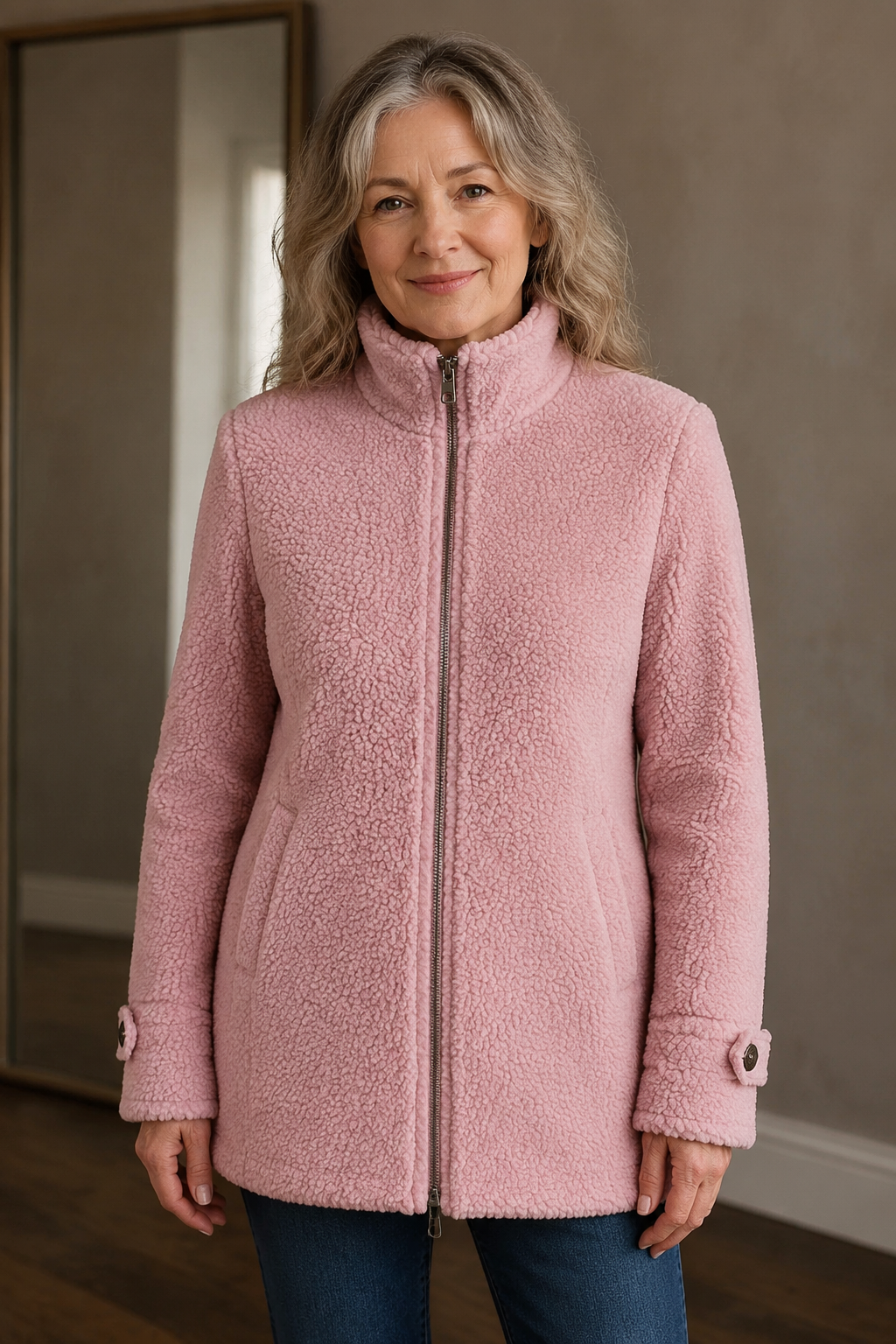 Carissa Lambswool-Feel Stand Collar Jacket closed front view