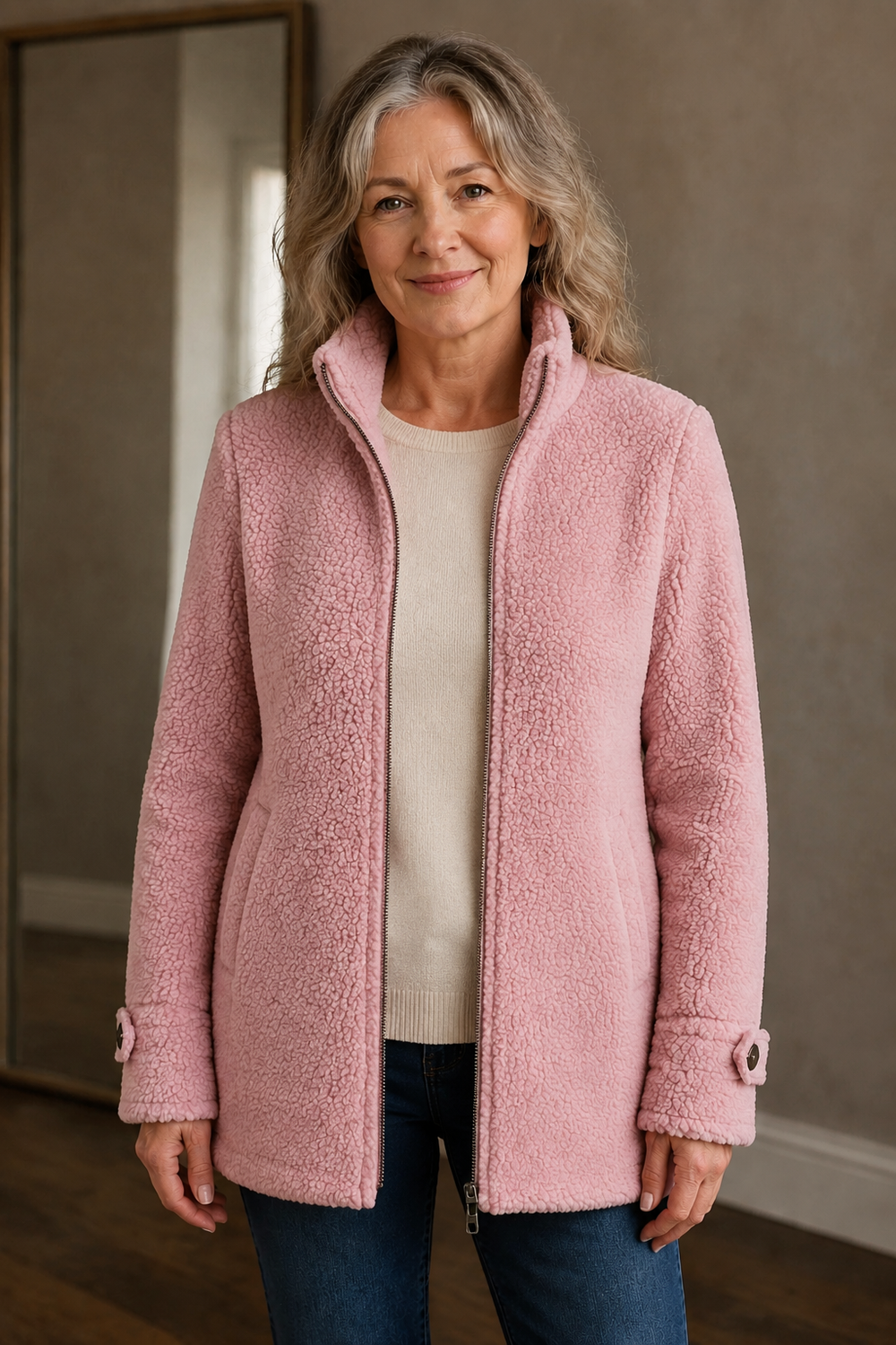 Carissa Lambswool-Feel Stand Collar Jacket open front view