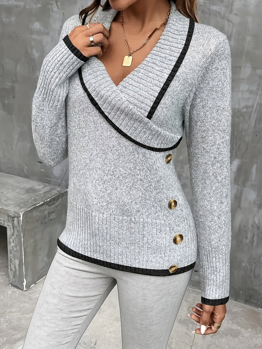 Marjorie | Colour Block V-Neck Sweater