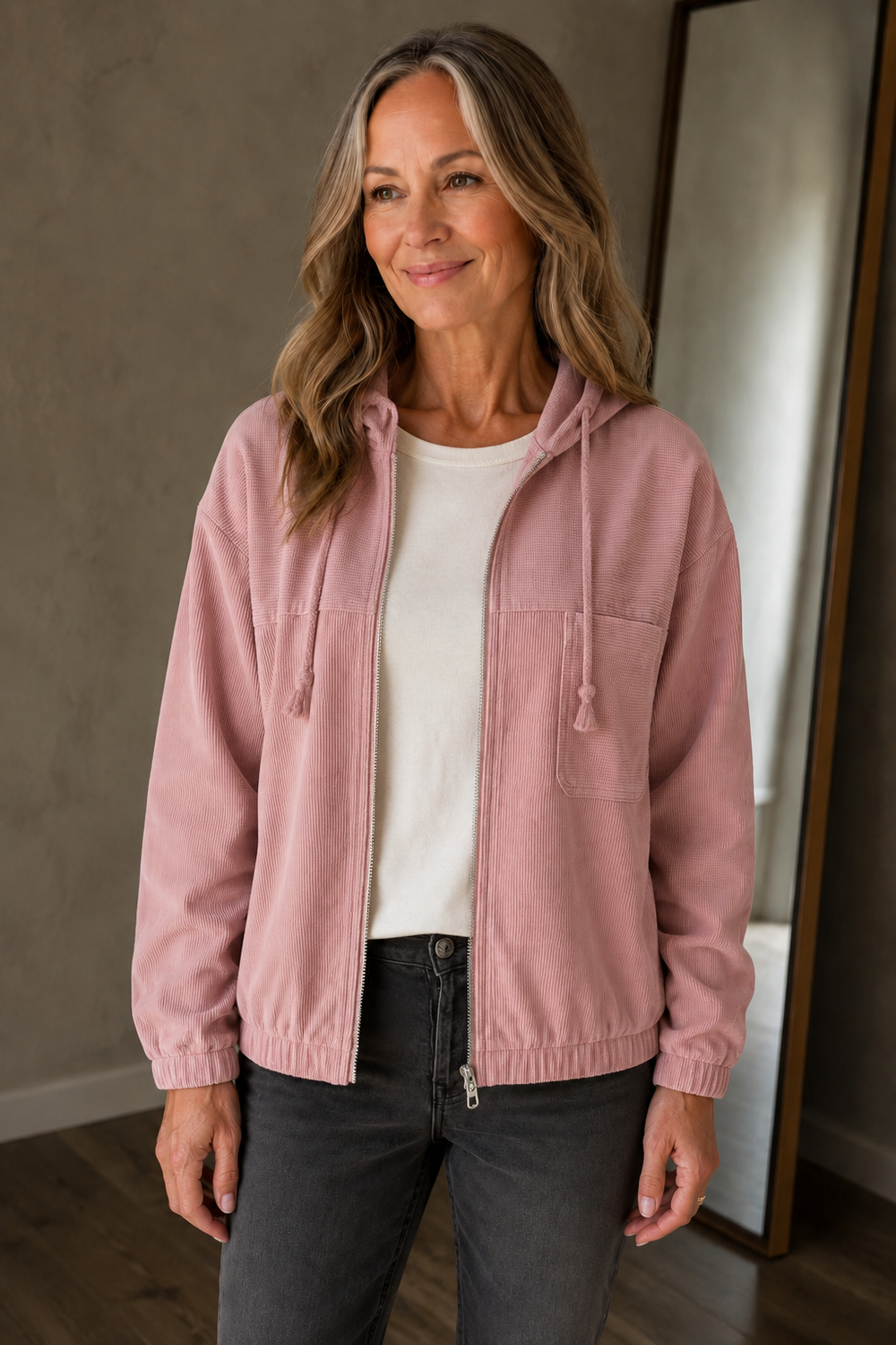 Denise Hooded Corduroy Jacket open front view