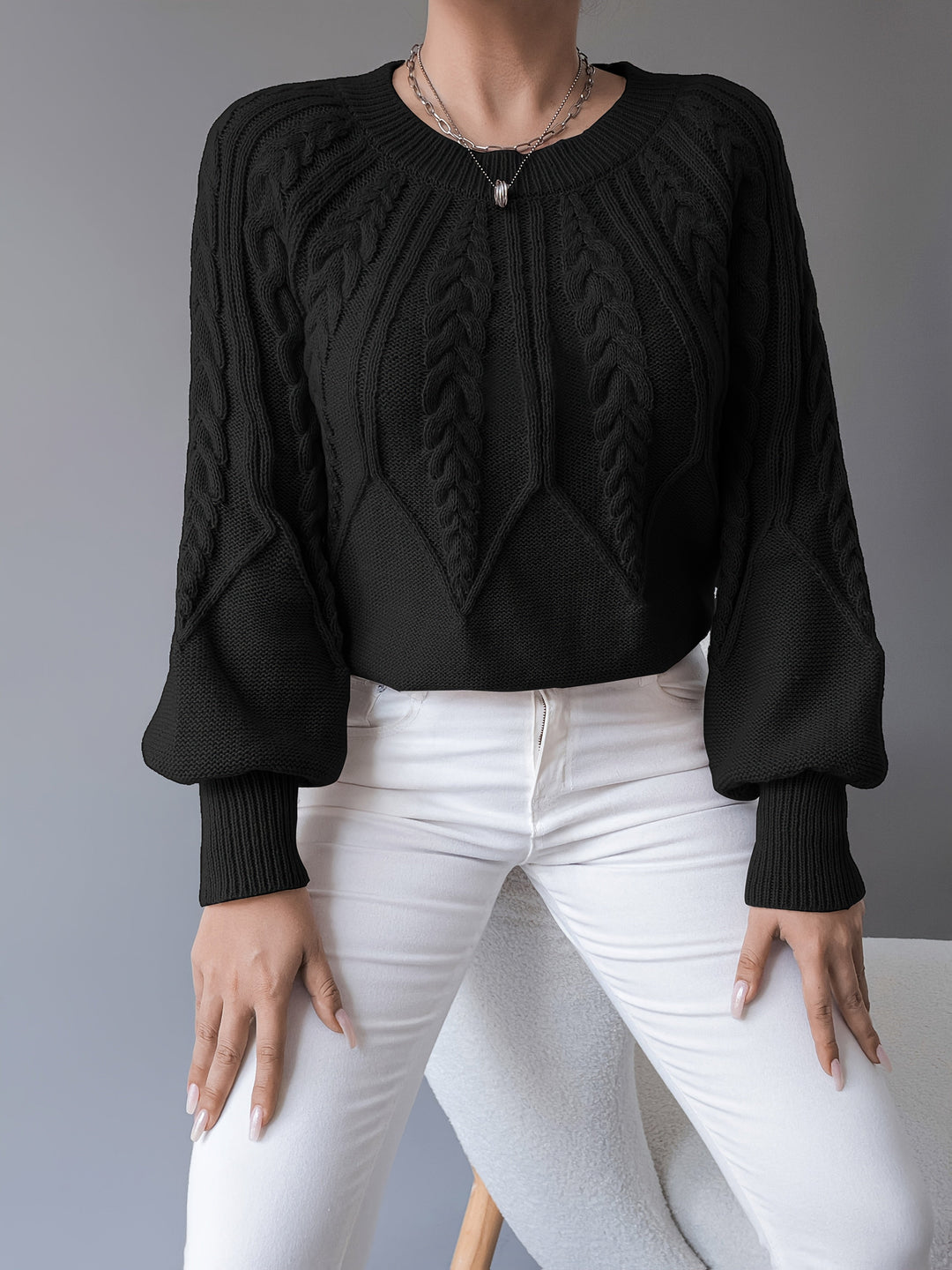 Janet | Chunky Lantern Sleeve Crewneck Sweater
