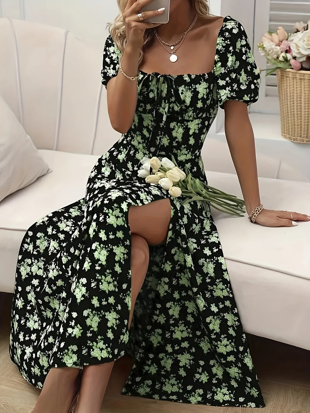 Tanya | Printed Split Hem Dress