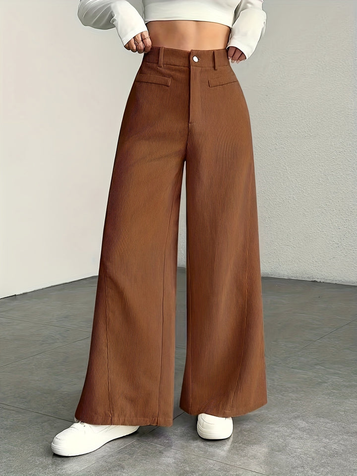 Hoge taille wijde pijp broek voor dames - corduroy textuur casual broek, comfort voor alle seizoenen, machinewasbaar