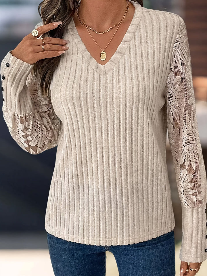 Phyllis | Mesh Panel Long Sleeve Knit Top