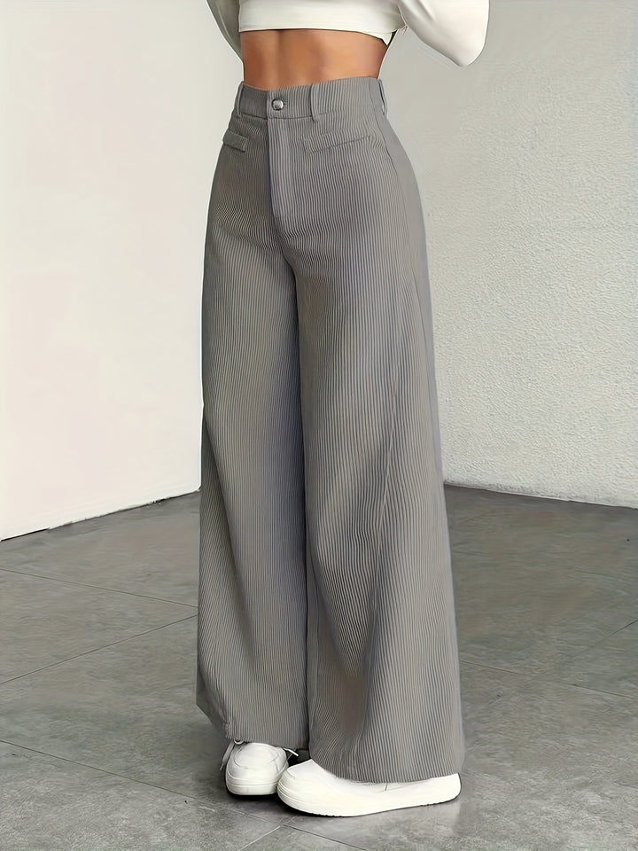 Hoge taille wijde pijp broek voor dames - corduroy textuur casual broek, comfort voor alle seizoenen, machinewasbaar
