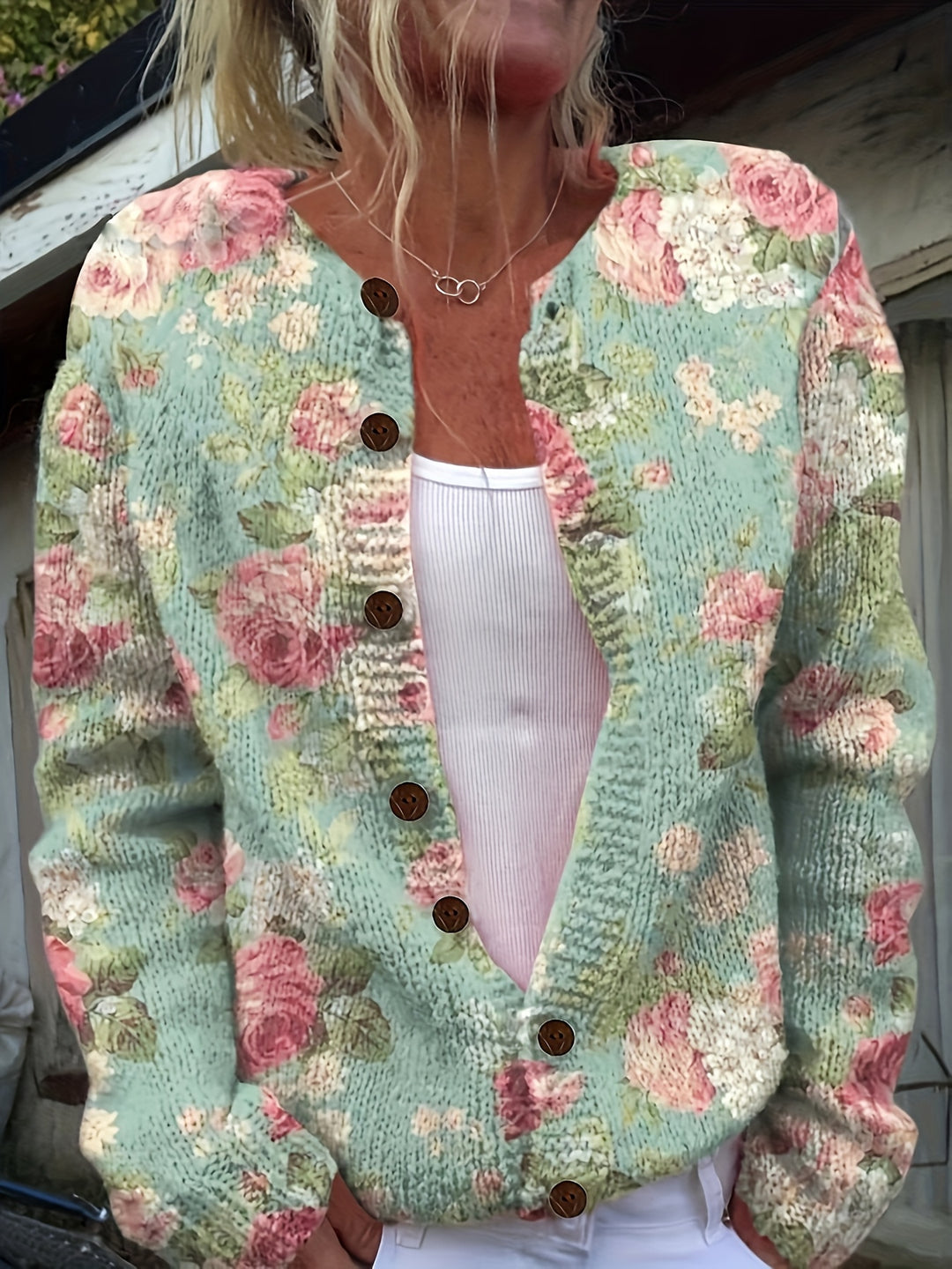 Nieuwe 2026 dames trui met bloemenprint, ronde hals, ademend, elegant vintage patroon, gemakkelijk te onderhouden, machinewasbaar, zacht en chic - geschikt voor lente en zomer