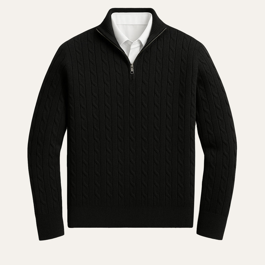Cotton Cable Knit Half Zip Sweater