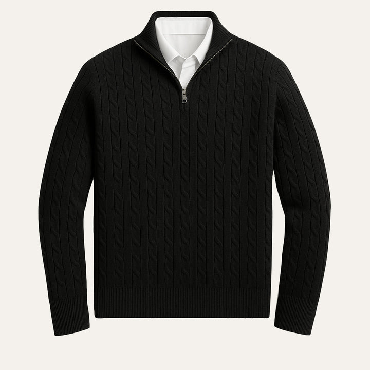 Cotton Cable Knit Half Zip Sweater