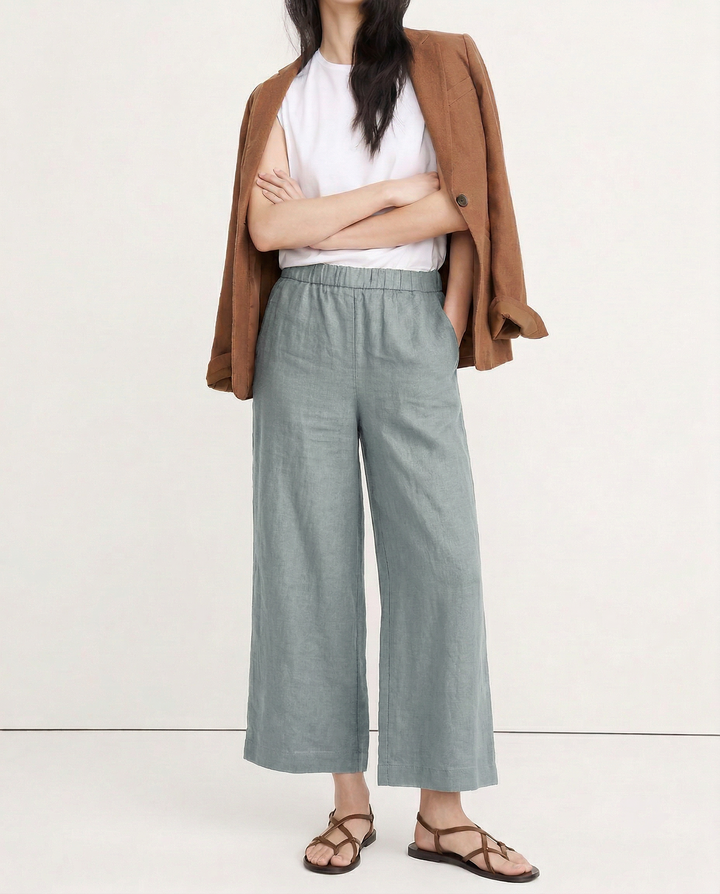 The Pleated Wide Leg Linen Pant