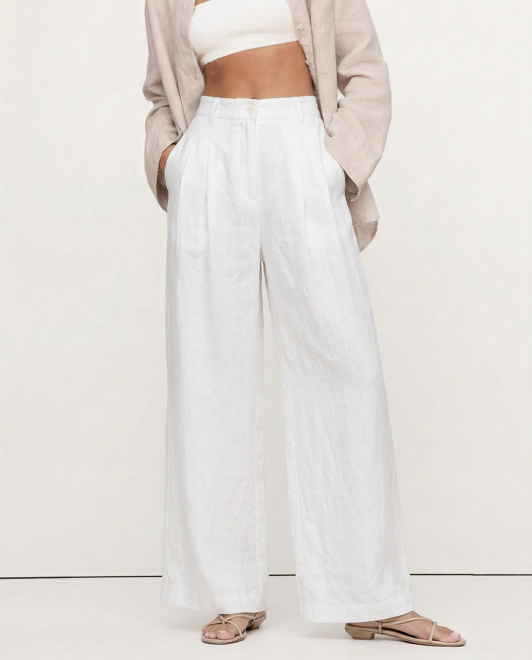 The Pleated Wide Leg Linen Pant