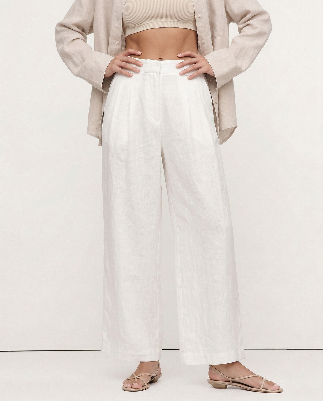 The Pleated Wide Leg Linen Pant