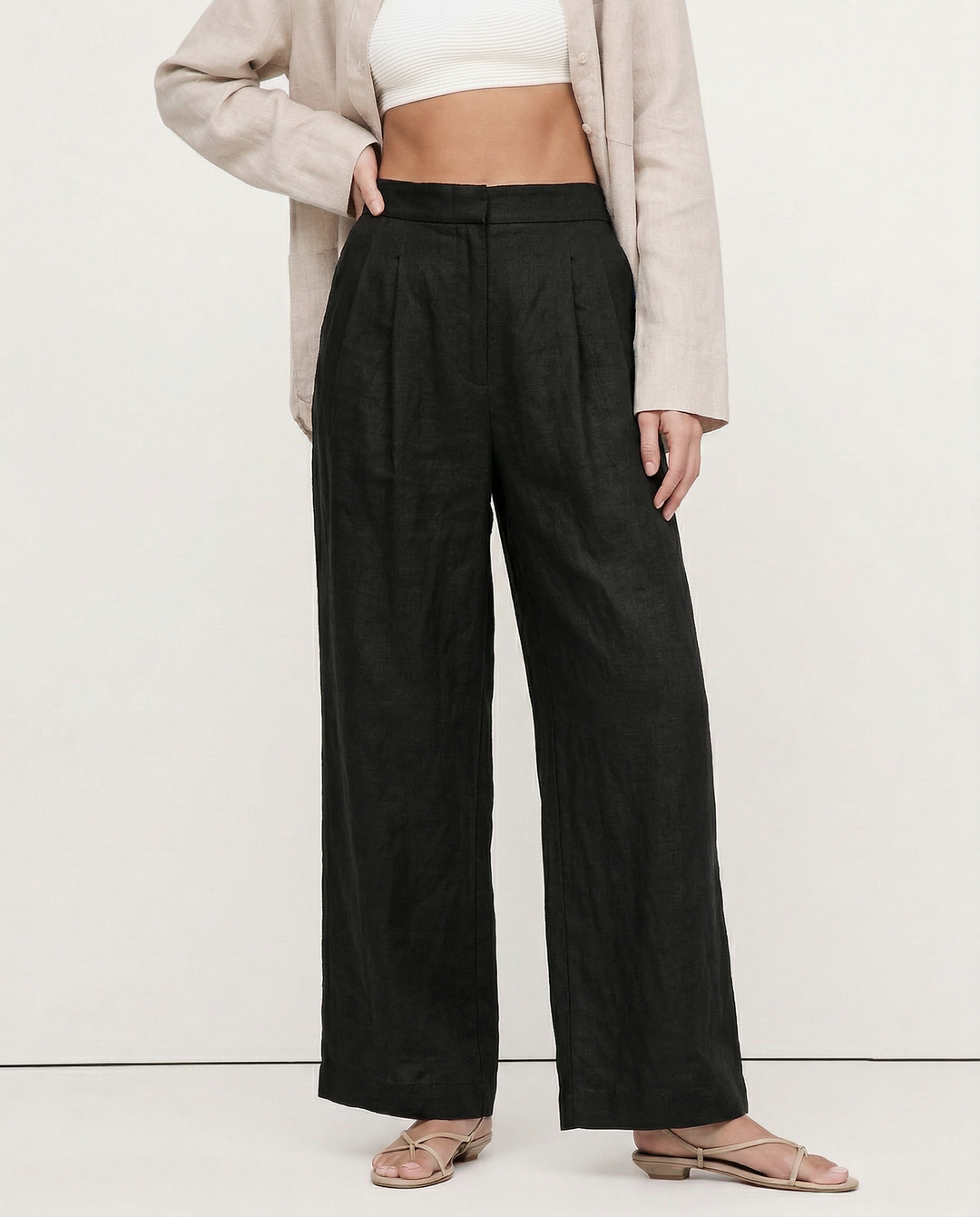 The Pleated Wide Leg Linen Pant