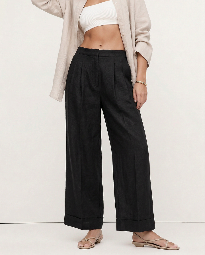 The Pleated Wide Leg Linen Pant