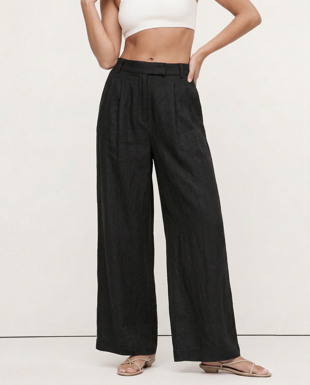 The Pleated Wide Leg Linen Pant