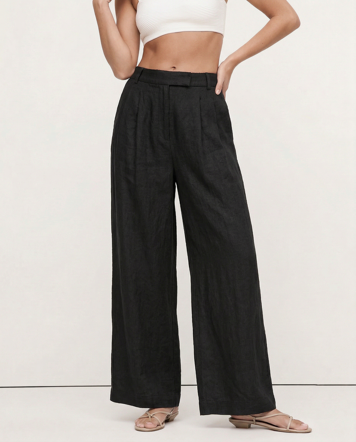 The Pleated Wide Leg Linen Pant