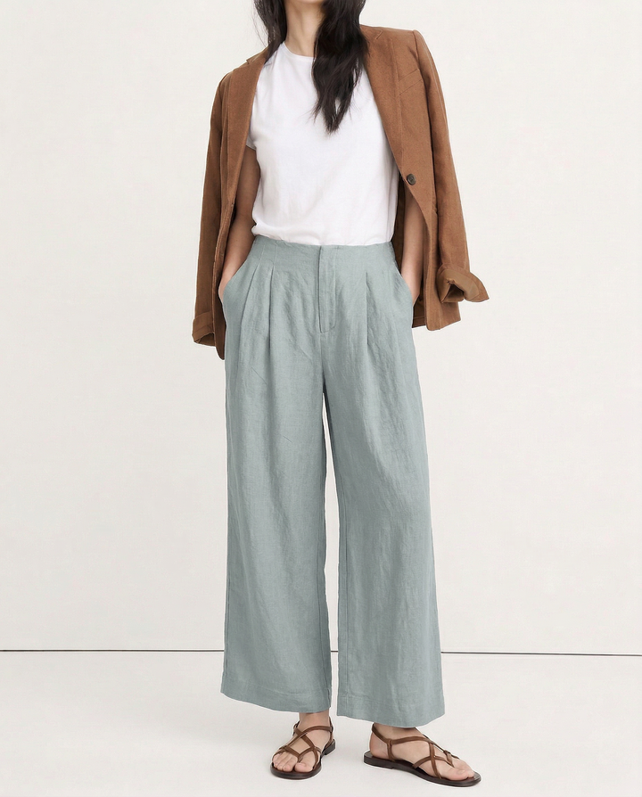The Pleated Wide Leg Linen Pant