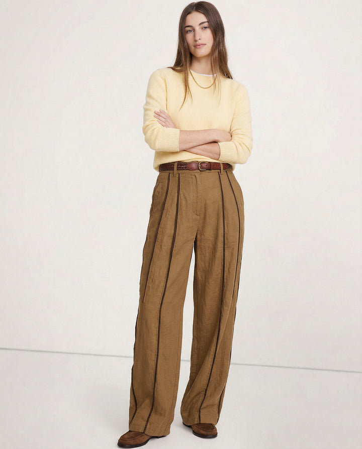 The Green Stripe Linen Wide Leg Pant