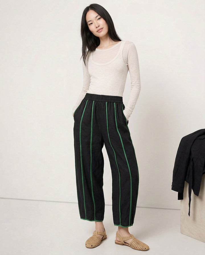 The Green Stripe Linen Wide Leg Pant