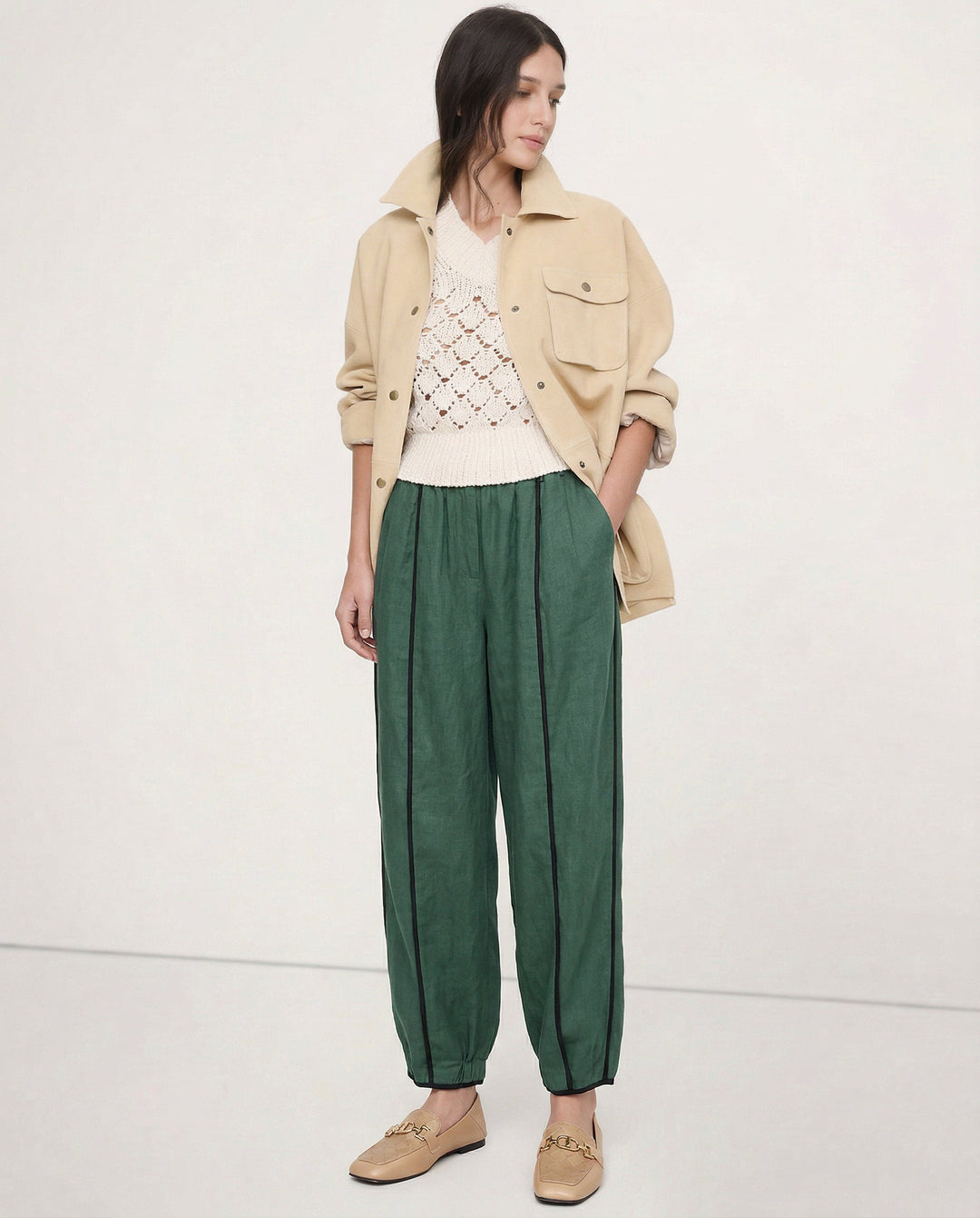 The Green Stripe Linen Wide Leg Pant