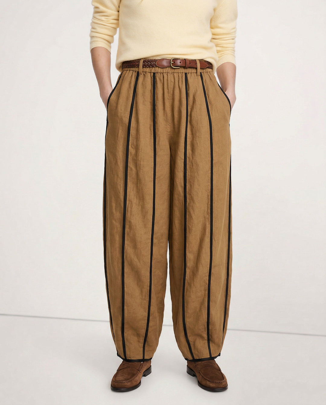 The Green Stripe Linen Wide Leg Pant