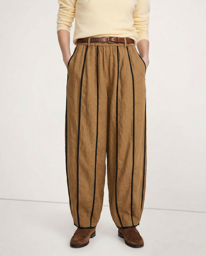 The Green Stripe Linen Wide Leg Pant