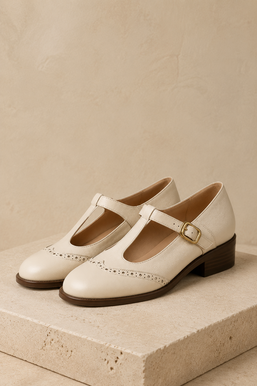 Gianna crèmekleurige T-strap Mary Jane – productbeeld